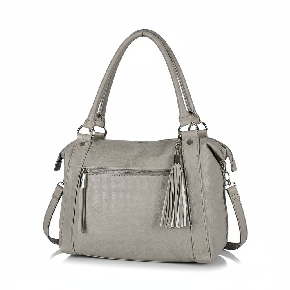 Steve Madden Faux Leather Extra Large Tote Purse Bag Beige Tan Silver Zipper - Picture 3 of 12